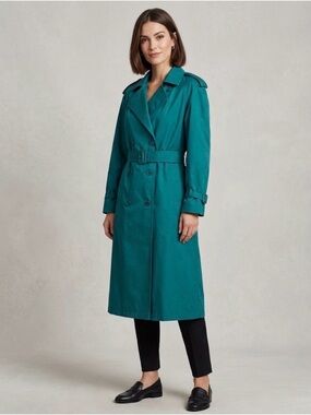 Vintage Worthington Petite double-breasted trench coat, teal, 4P